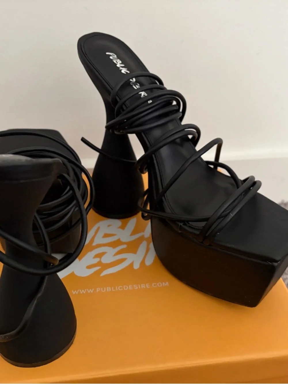 Public Desire Black Multi-Strap Platform Mules